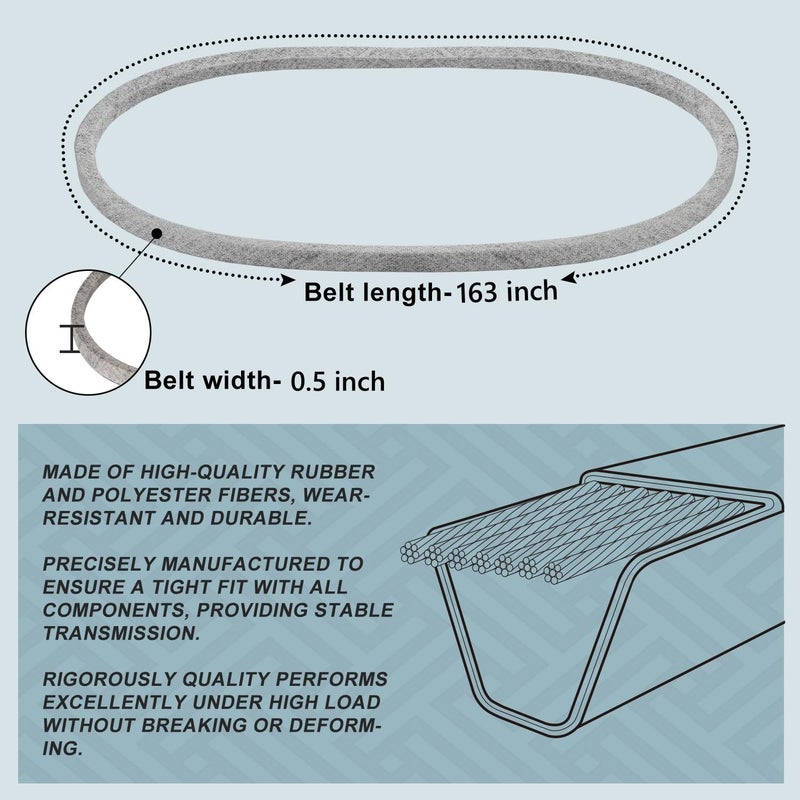 Holdly 5/8 x 163'' Mower Belt for Husqvarna 522795901 539104335 Dixon 522795901 Exmark 126-2538 Grasshopper 382099 Ferris 5100003 5103395 5103675 5103872 Mower 52 Inch Deck Belt Kevlar Lawn Mower Belt - Image 1